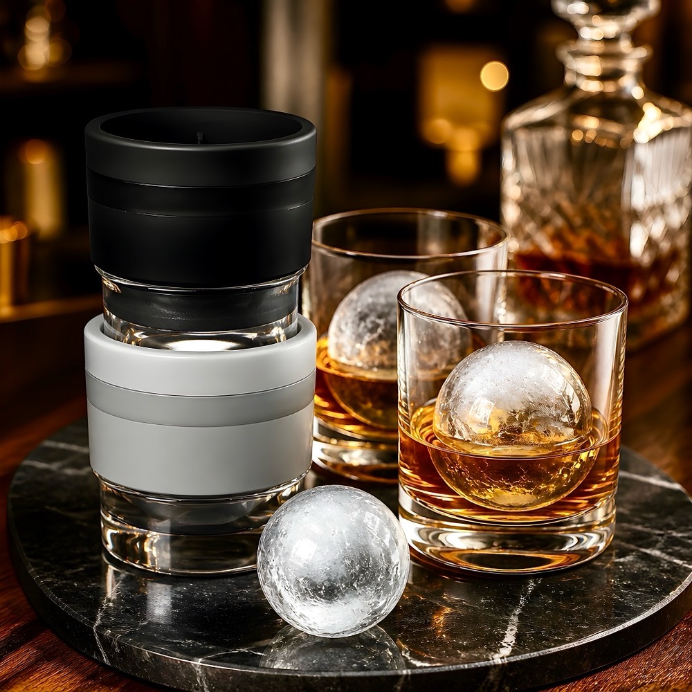 Brookstone Whisky Glass (2 ea) and Ice Ball Mold Set